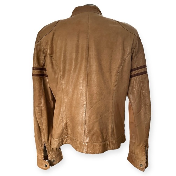 Danier Ladies Tan Leather Moto Jacket - Size Large - Picture 5 of 13